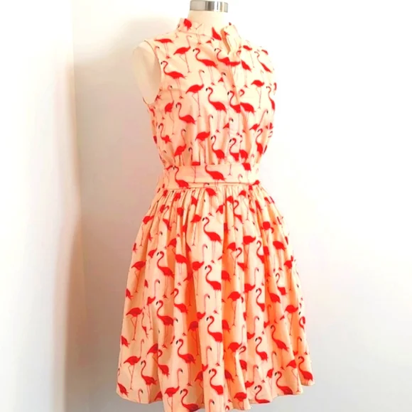 Chicwish Sleeveless Summer Fit & Flare Flamingo Printed Dress/ Size M - Picture 9 of 14